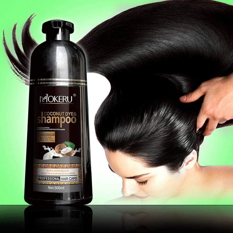 Mokeru Fast Dye Black Shampoo Long Lasting Black Hair Shampoo Organic Permanent Coconut Hair Dye Shampoo for Hair Women Man