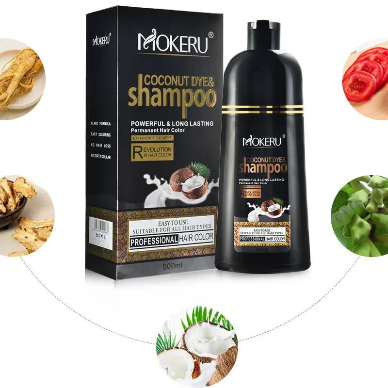 Mokeru Fast Dye Black Shampoo Long Lasting Black Hair Shampoo Organic Permanent Coconut Hair Dye Shampoo for Hair Women Man
