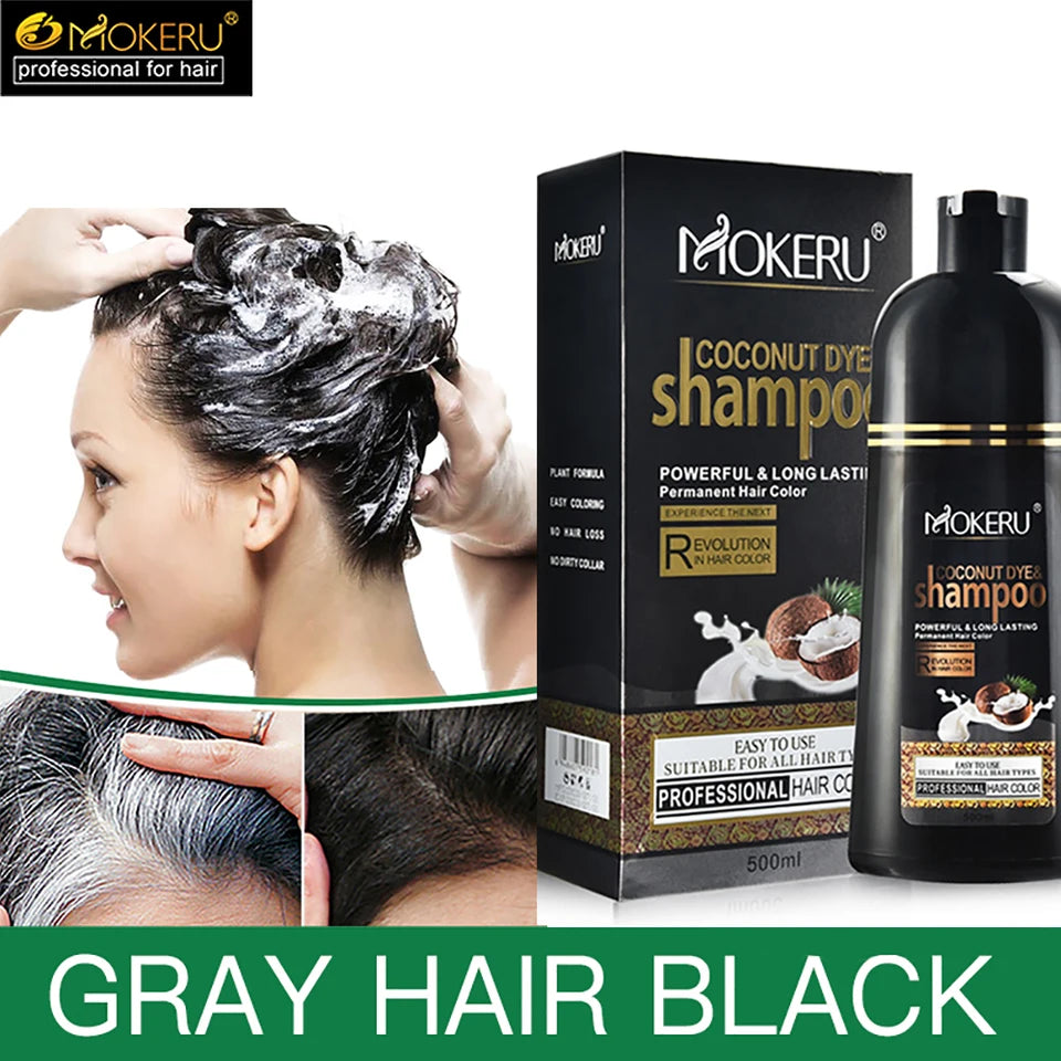 Mokeru Fast Dye Black Shampoo Long Lasting Black Hair Shampoo Organic Permanent Coconut Hair Dye Shampoo for Hair Women Man