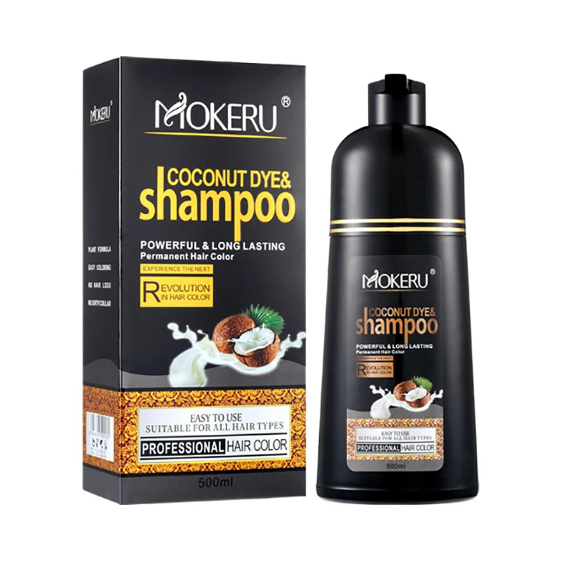 Mokeru Fast Dye Black Shampoo Long Lasting Black Hair Shampoo Organic Permanent Coconut Hair Dye Shampoo for Hair Women Man