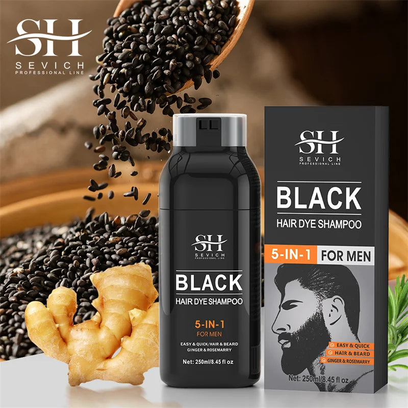 Sevich Hair Dye Shampoo 5 In 1 For Men Black Hair Dye Shampoo Beard Color Dye Cream To Cover Gray White Hair Darkening Shampoo