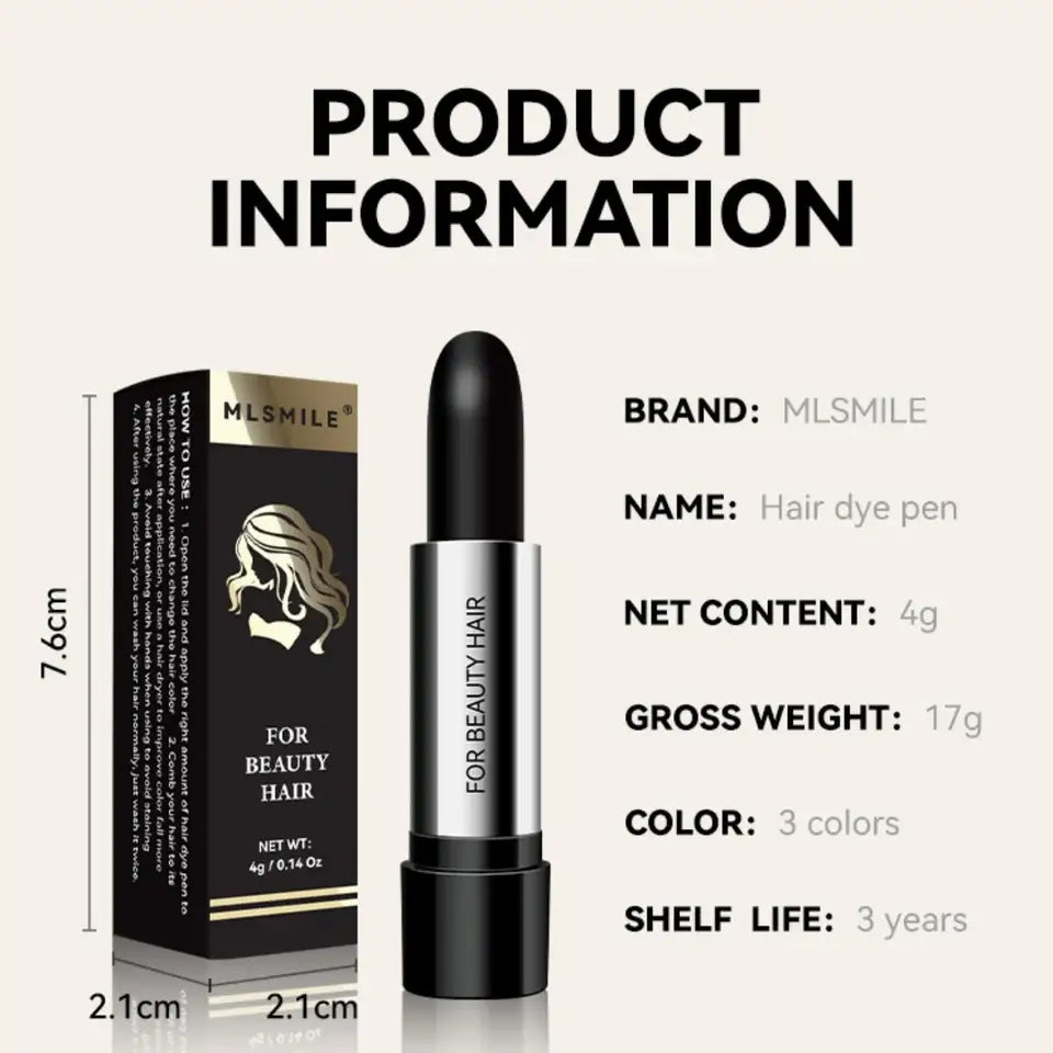 Natural Black Hair Coloring Stick Instant White Coverage Disposable Lipstick Style Dye Pen Easy Wash Out Chalk