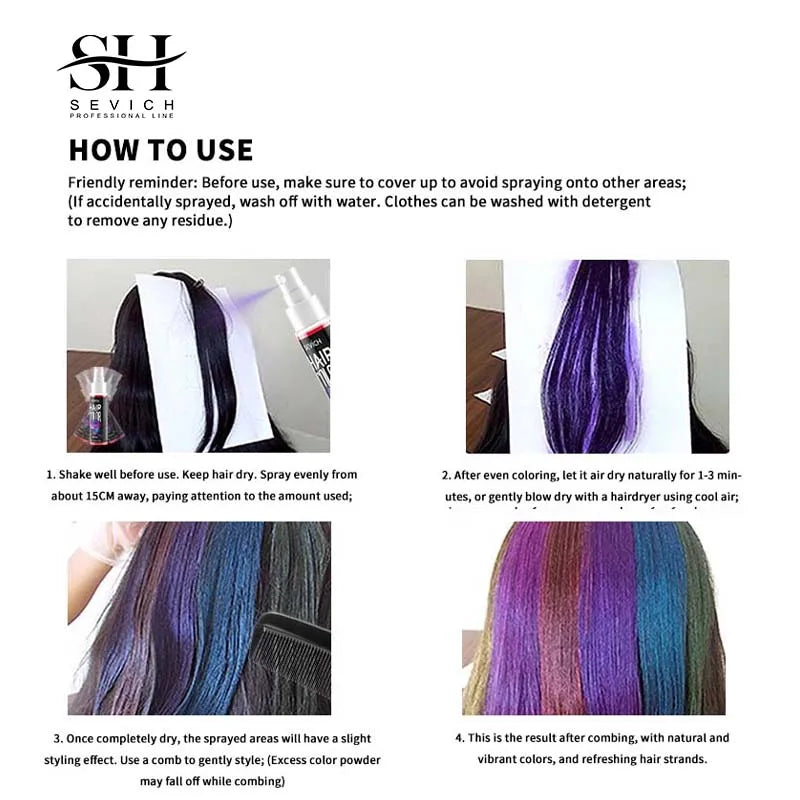 Sevich 8 Colors Hair Color Spray Temporary Hair Dye Cream Washable Disposable Color Hair Spray Unisex Salon Hair Styling Tools