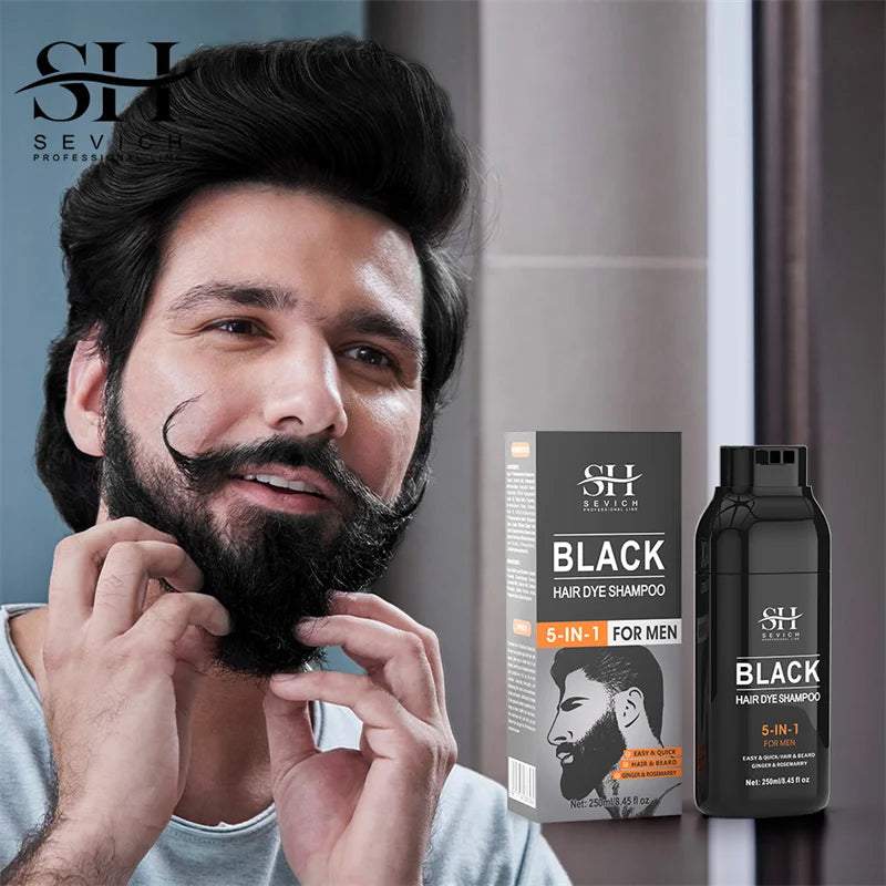 Sevich Hair Dye Shampoo 5 In 1 For Men Black Hair Dye Shampoo Beard Color Dye Cream To Cover Gray White Hair Darkening Shampoo