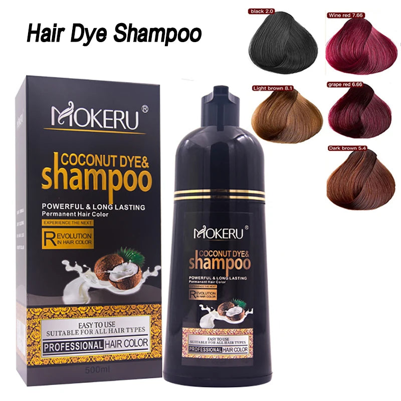 Mokeru Fast Dye Black Shampoo Long Lasting Black Hair Shampoo Organic Permanent Coconut Hair Dye Shampoo for Hair Women Man