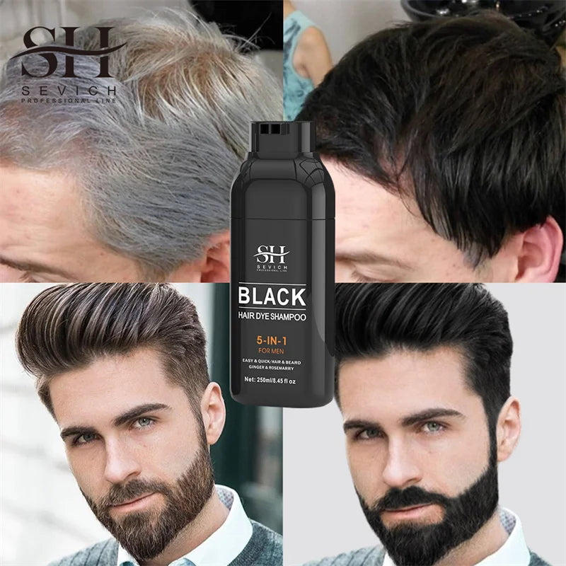 Sevich Hair Dye Shampoo 5 In 1 For Men Black Hair Dye Shampoo Beard Color Dye Cream To Cover Gray White Hair Darkening Shampoo
