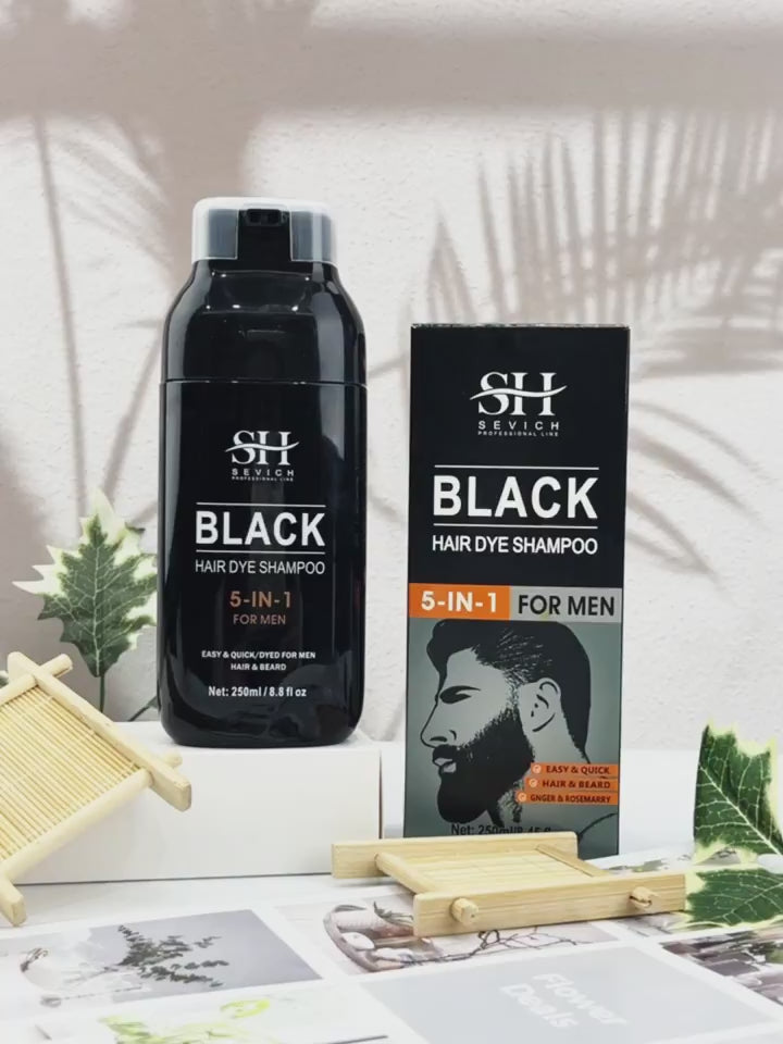 Sevich Hair Dye Shampoo 5 In 1 For Men Black Hair Dye Shampoo Beard Color Dye Cream To Cover Gray White Hair Darkening Shampoo