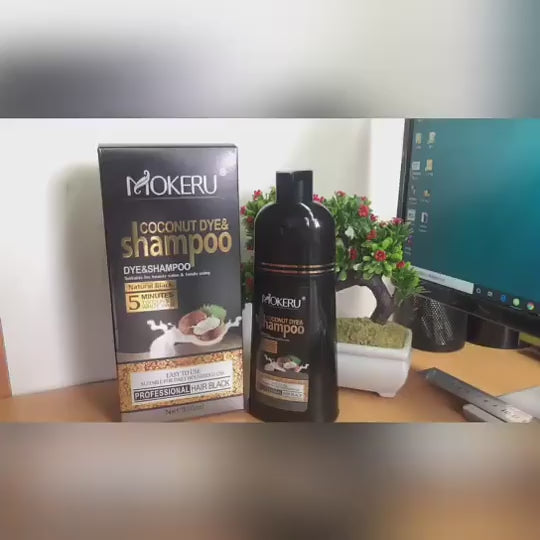 Mokeru Fast Dye Black Shampoo Long Lasting Black Hair Shampoo Organic Permanent Coconut Hair Dye Shampoo for Hair Women Man